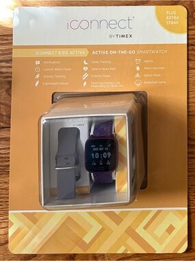 NEW iConnect by Timex Kids Active Smartwatch - Purple Strap with Gray Extra Band